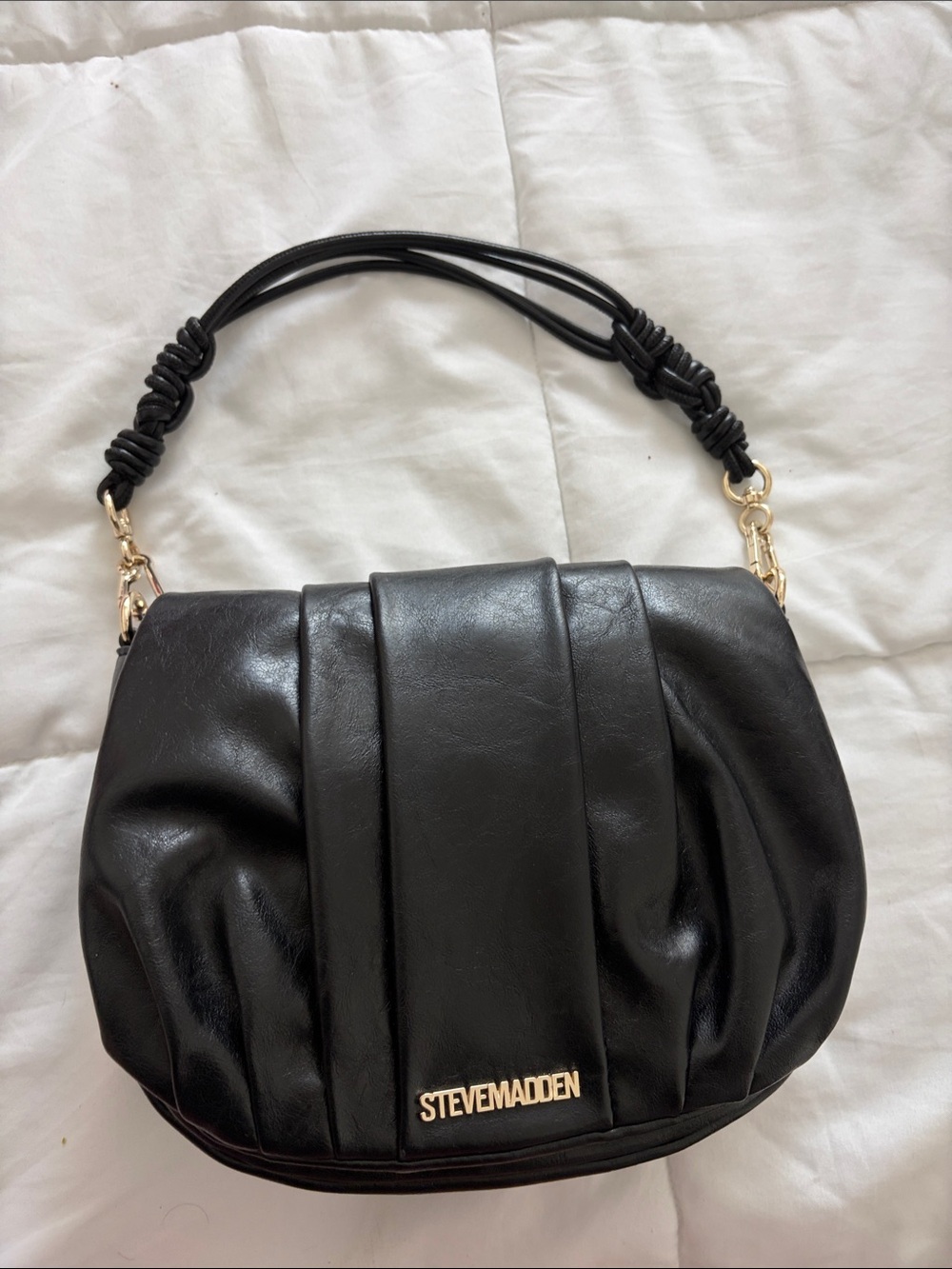 Steve Madden Black Pleated Shoulder Bag with Knotted Strap